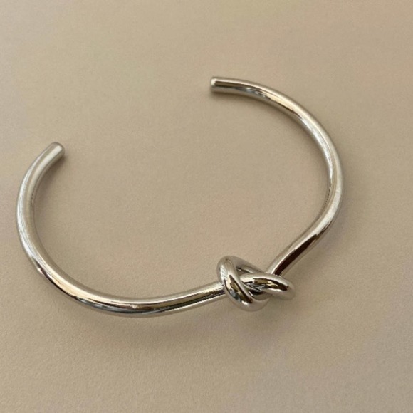 Tie Knot Silver Bangle Cuff Bracelet - Picture 2 of 8